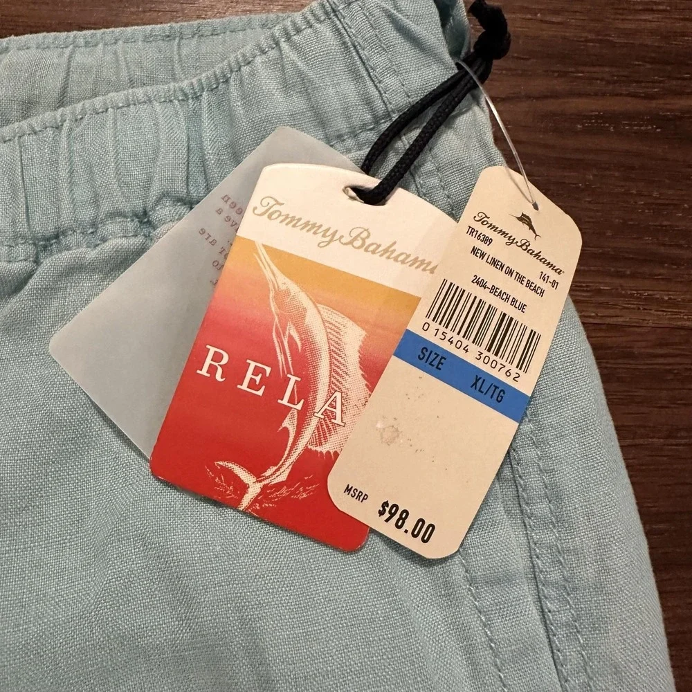 Tommy Bahama Relax Mens XLT Blue Linen Drawstring Pants TR16389 Beach Blue